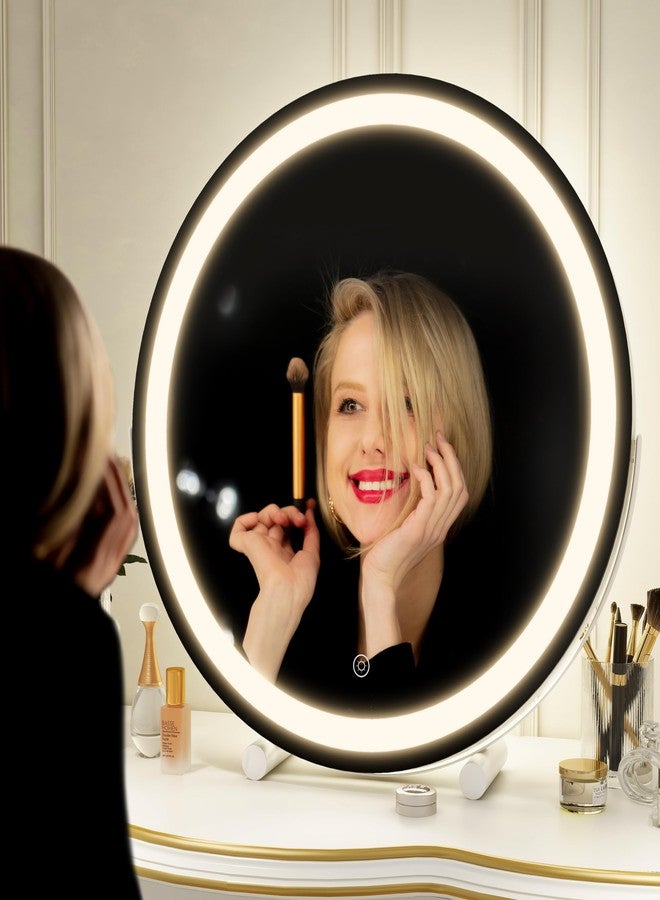 ROLOVE Makeup Mirror with Lights, 18 Inch Vanity Mirror with Lights, Lighted Makeup Mirror, Smart Touch Control 3 Colors Dimmable Round Lighted Vanity Mirror, Tabletop ＆ Desk Mirror, 360°Rotation - Image 2